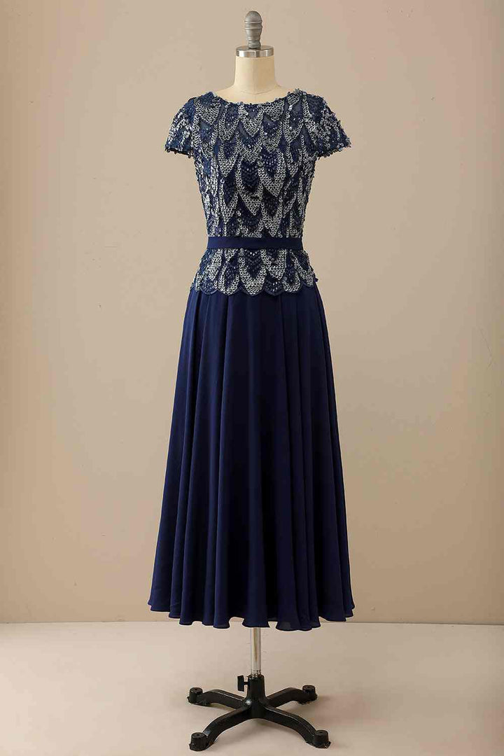 Navy Blue Sequins Mother of the Bride Dress