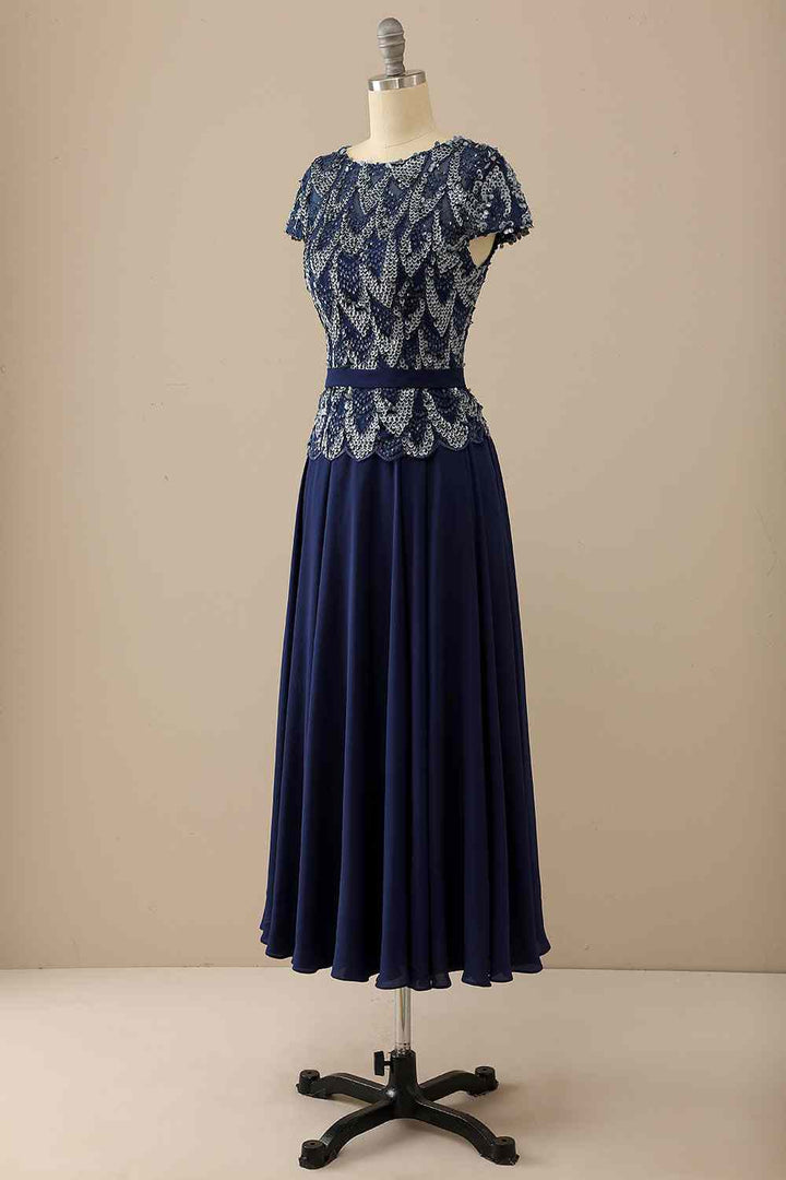Navy Blue Sequins Mother of the Bride Dress