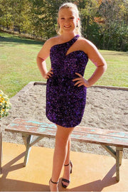 Glitter Sequin One-Shoulder Short Homecoming Dress