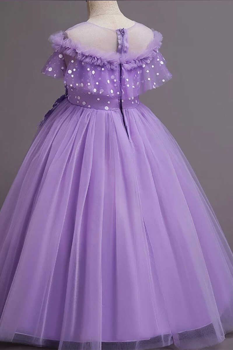 Purple Tulle Off-the-Shoulder Girl Birthday Dress