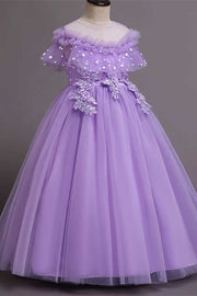 Purple Tulle Off-the-Shoulder Girl Birthday Dress