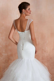 Multi-Tiered Lace-Up Trumpet Wedding Dress with Sweep Train
