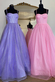 Shiny Princess A-Line Straps Long Prom Dress