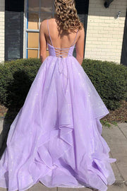 Sparkle Lavender Straps Multi-Tiered Long Prom Dress