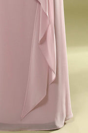 Blush Pink Asymmetrical Half Sleeve Ruffled Mother of the Bride Dress