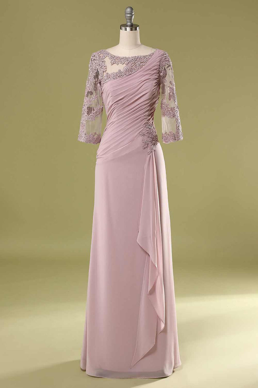 Blush Pink Asymmetrical Half Sleeve Ruffled Mother of the Bride Dress Modsele Blush Pink Asymmetrical Half Sleeve Ruffled Mother of the Bride Dress Modsele