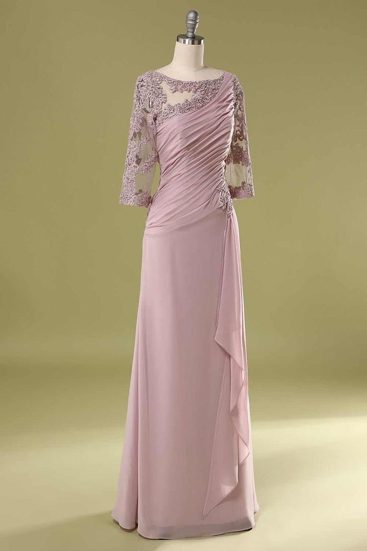 Blush Pink Asymmetrical Half Sleeve Ruffled Mother of the Bride Dress