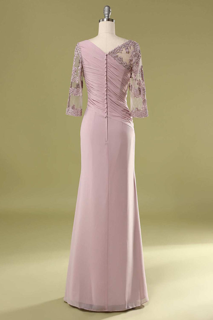Blush Pink Asymmetrical Half Sleeve Ruffled Mother of the Bride Dress