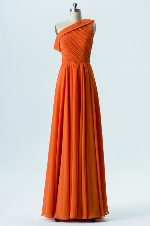 one shoulder bridesmaid dresses uk Orange Chiffon One-Shoulder Bridesmaid Dress – Modsele