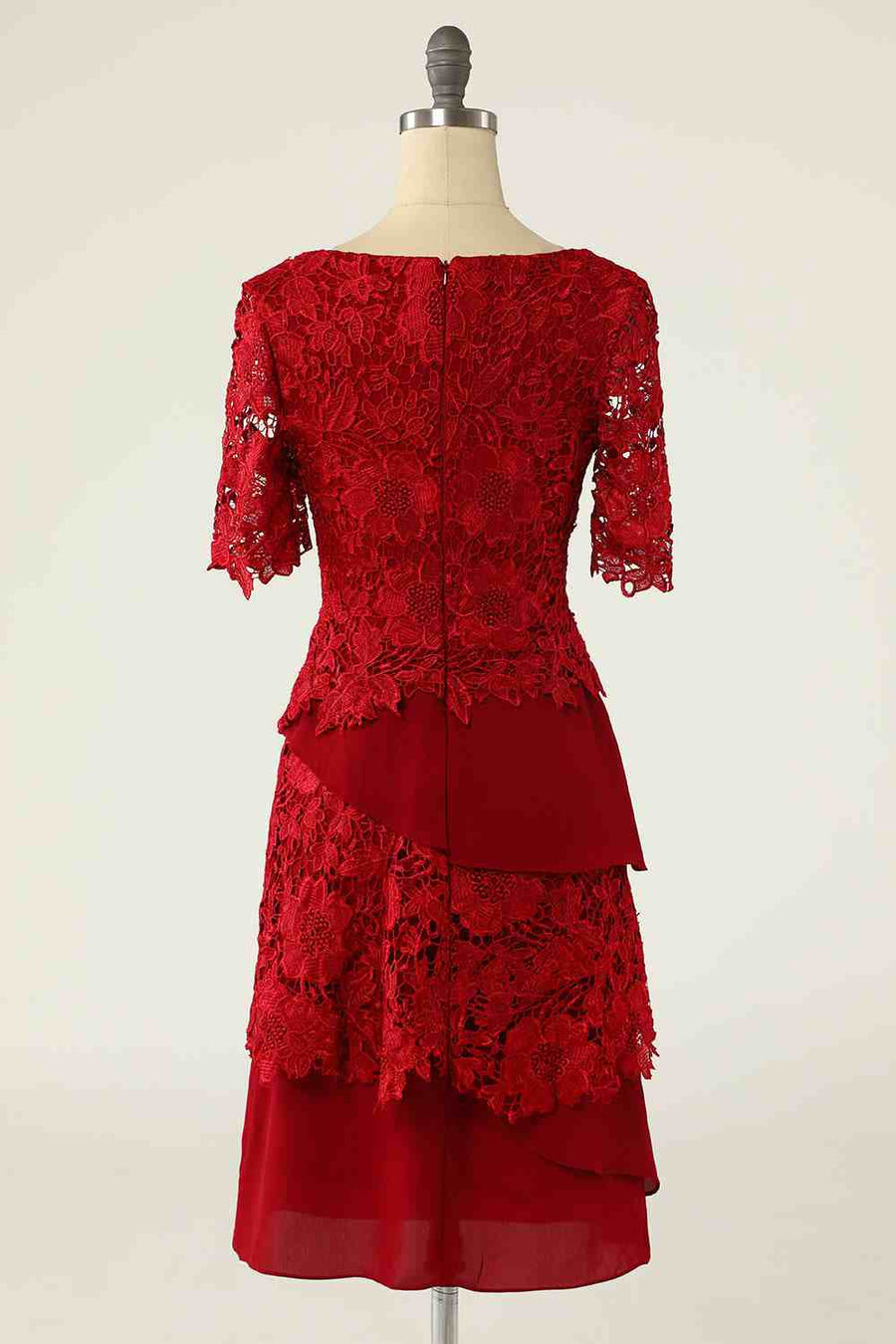 Two-Piece Red Lace Short Mother of the Bride Dress with Snap Cardigan