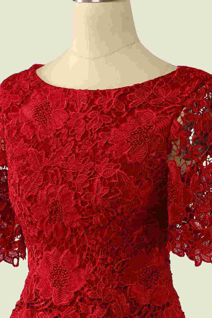 Two-Piece Red Lace Short Mother of the Bride Dress with Snap Cardigan