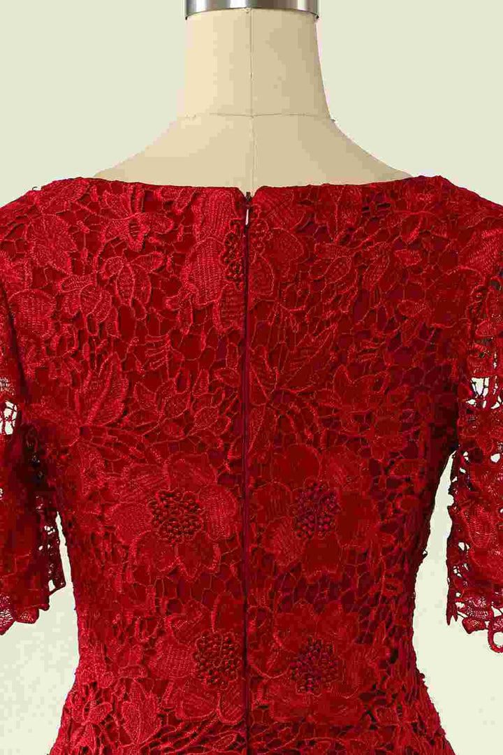 Two-Piece Red Lace Short Mother of the Bride Dress with Snap Cardigan