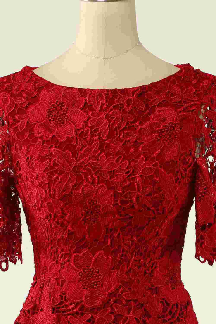 Two-Piece Red Lace Short Mother of the Bride Dress with Snap Cardigan