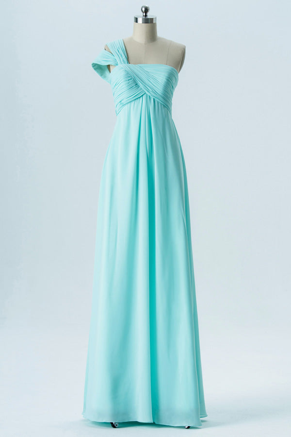 Aqua Blue One-Shoulder Double Straps Bridesmaid Dress Modsele Aqua Blue One-Shoulder Double Straps Bridesmaid Dress Modsele