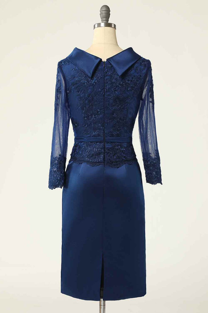 Navy Blue High-Collar Short Mother of the Bride Dress