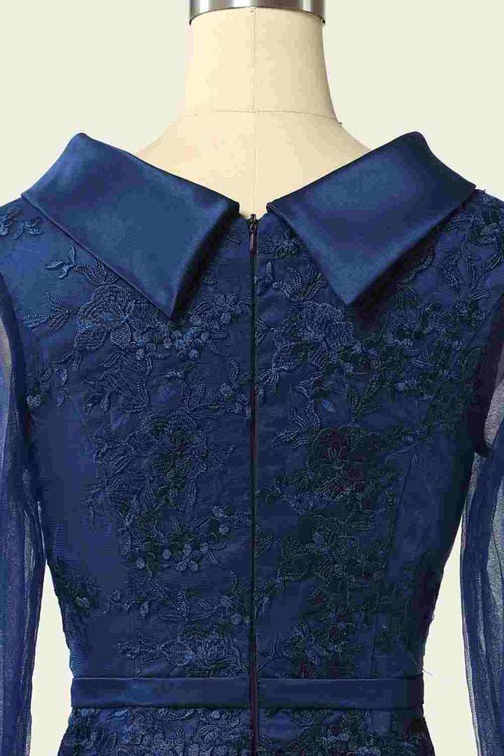 Navy Blue High-Collar Short Mother of the Bride Dress