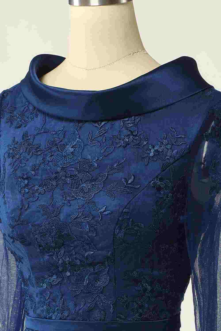 Navy Blue High-Collar Short Mother of the Bride Dress