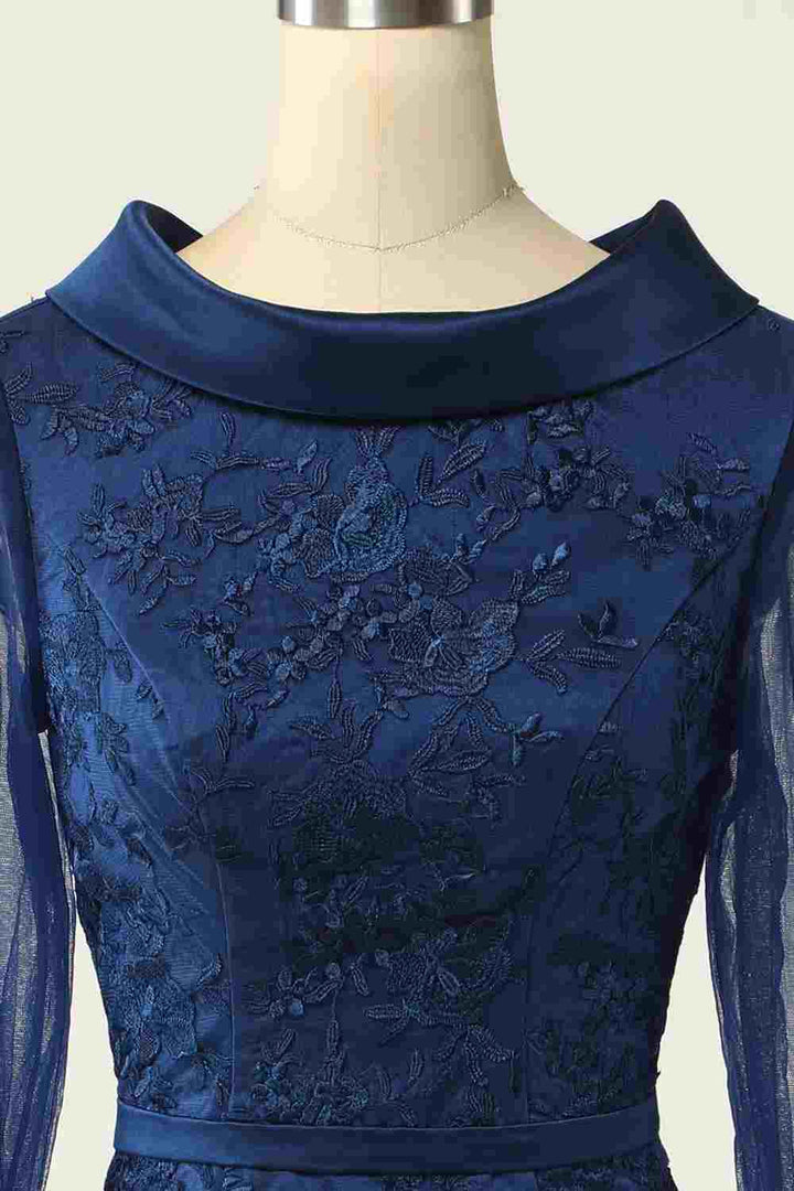 Navy Blue High-Collar Short Mother of the Bride Dress
