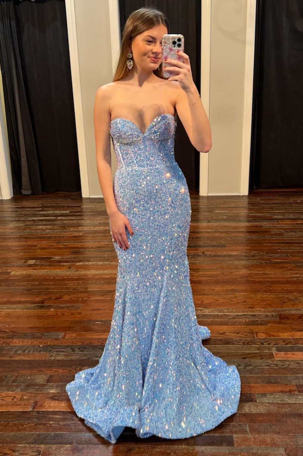 Periwinkle Iridescent Sequin Sweetheart Mermaid Long Prom Dress Modsele Periwinkle Iridescent Sequin Sweetheart Mermaid Long Prom Dress Modsele