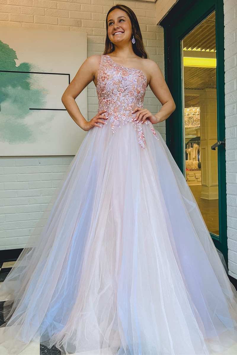 Elegant Orange Single Shoulder A-Line Glitter Tulle Long Prom Dress Evening Dress cc5635 main image 0
