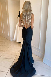 Simple Black Halter Backless Mermaid Long Prom Dress