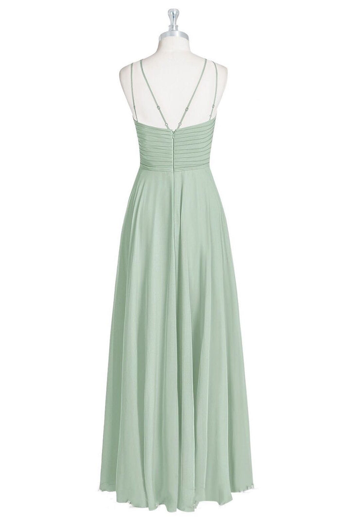 Sage Green Halter Spaghetti Straps A-Line Long Bridesmaid Dress