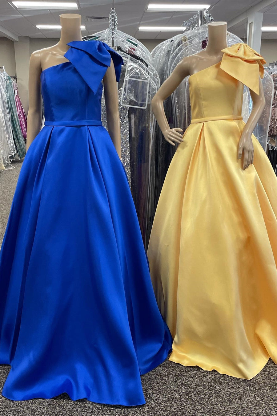 One-Shoulder Royal Blue Ball Gown with Bow