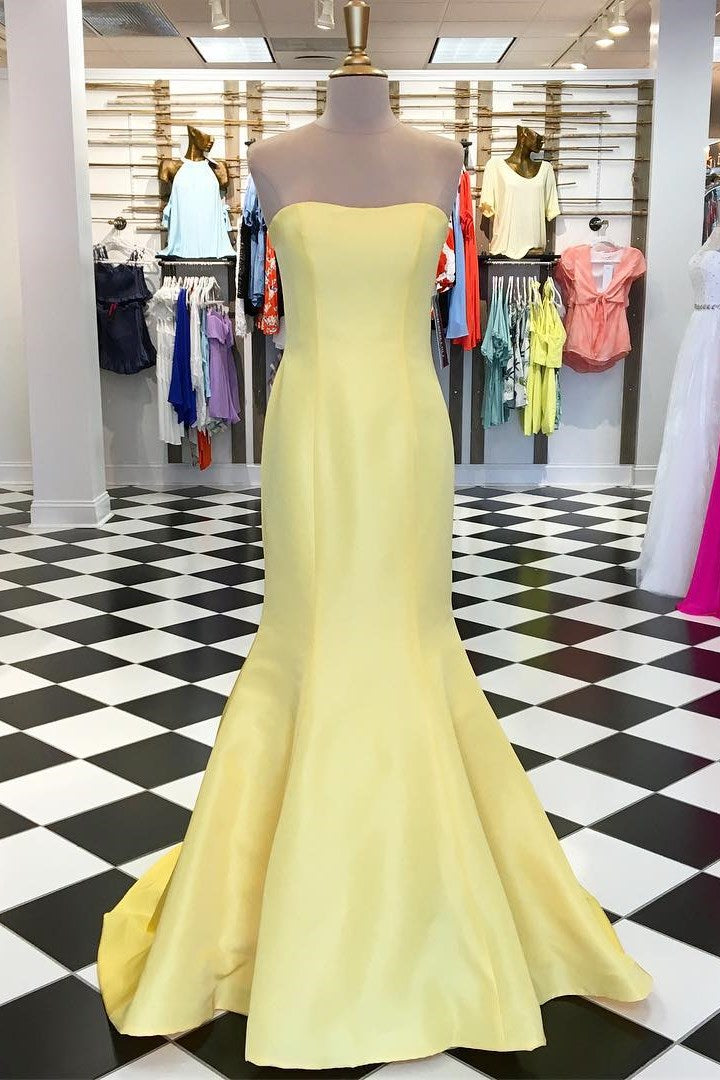 Elegant Neon Pink Strapless Satin Trumpet Long Formal Dress