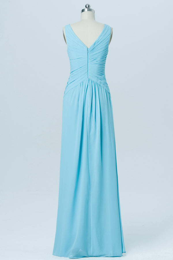 Aqua Blue Chiffon Twist Front Sleeveless Bridesmaid Dress