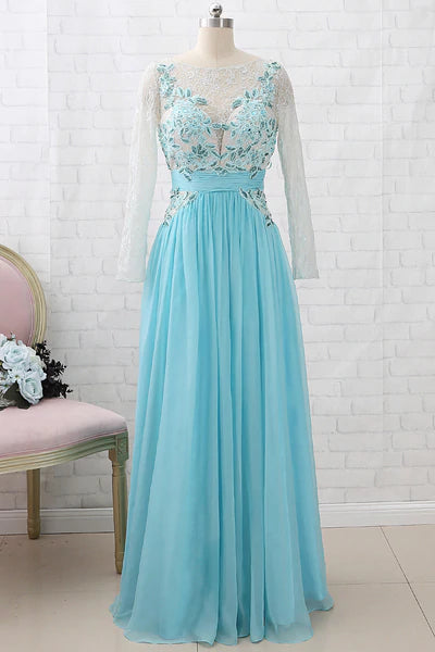 Aqua Blue Chiffon Cutout Back Appliques Long Bridesmaid Dress Modsele Aqua Blue Chiffon Cutout Back Appliques Long Bridesmaid Dress Modsele