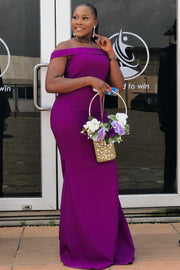 Purple Off-the-Shoulder Mermaid Long Bridesmaid Dress