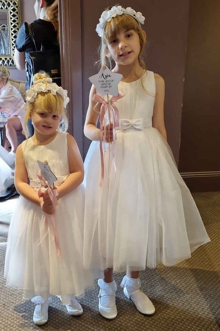 White Tulle Crew Neck A-Line Flower Girl Dress