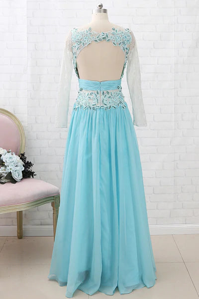 Aqua Blue Chiffon Cutout Back Appliques Long Bridesmaid Dress Modsele Aqua Blue Chiffon Cutout Back Appliques Long Bridesmaid Dress Modsele