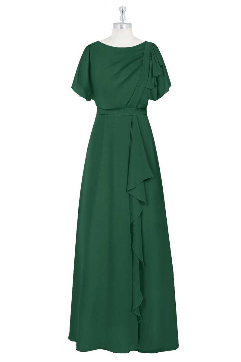Green Crew Neck Short Sleeve Ruffled A-Line Bridesmaid Dress – Modsele
