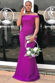 Purple Off-the-Shoulder Mermaid Long Bridesmaid Dress