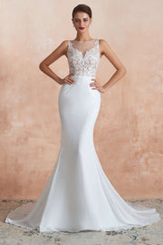 Sheer Lace Sleeveless Mermaid Long Wedding Dress
