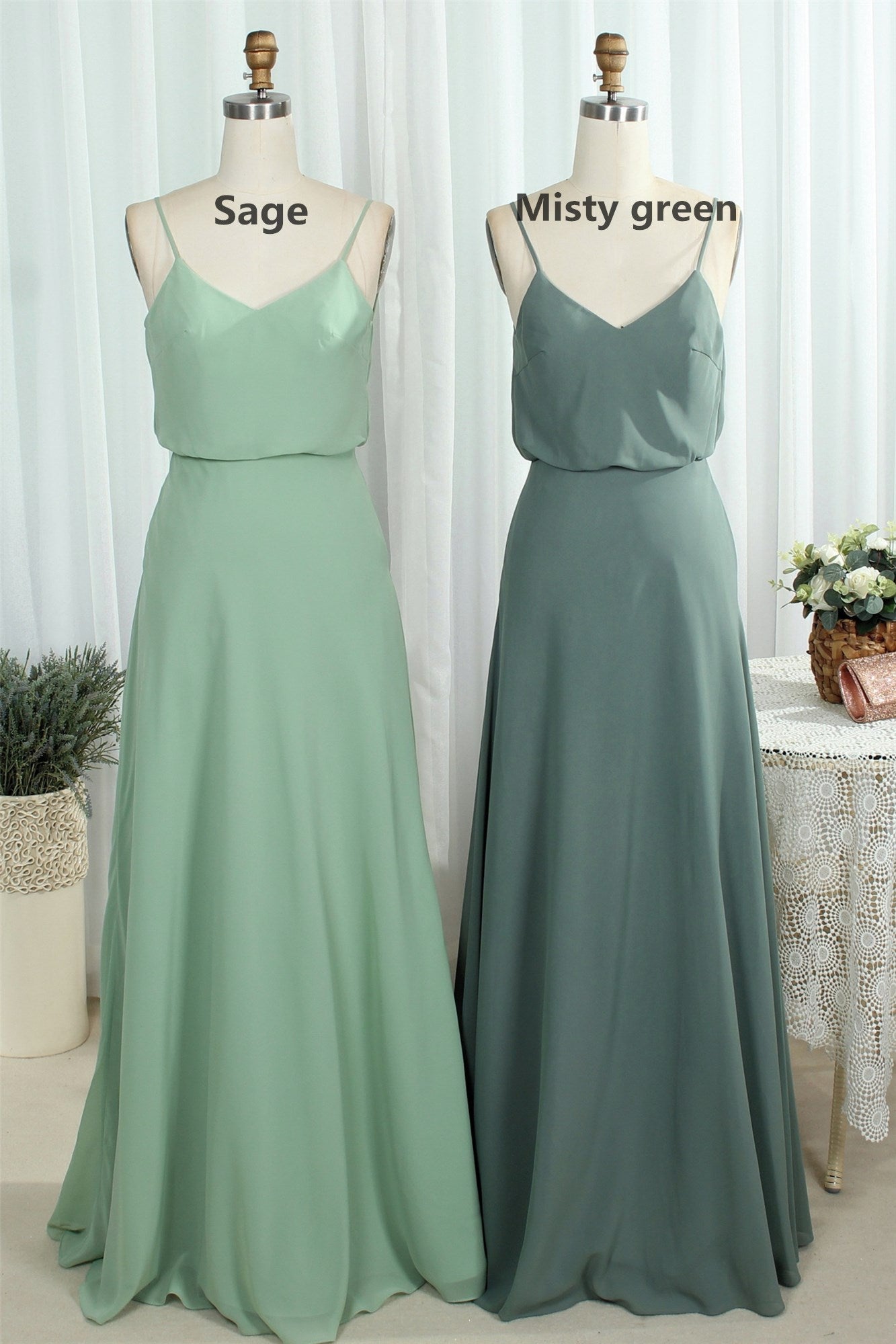 Sage Chiffon Straps Long Bridesmaid Dress – Modsele