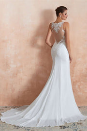 Sheer Lace Sleeveless Mermaid Long Wedding Dress