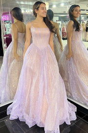 Fairy-Tale Pink Spaghetti Straps A-Line Prom Dress