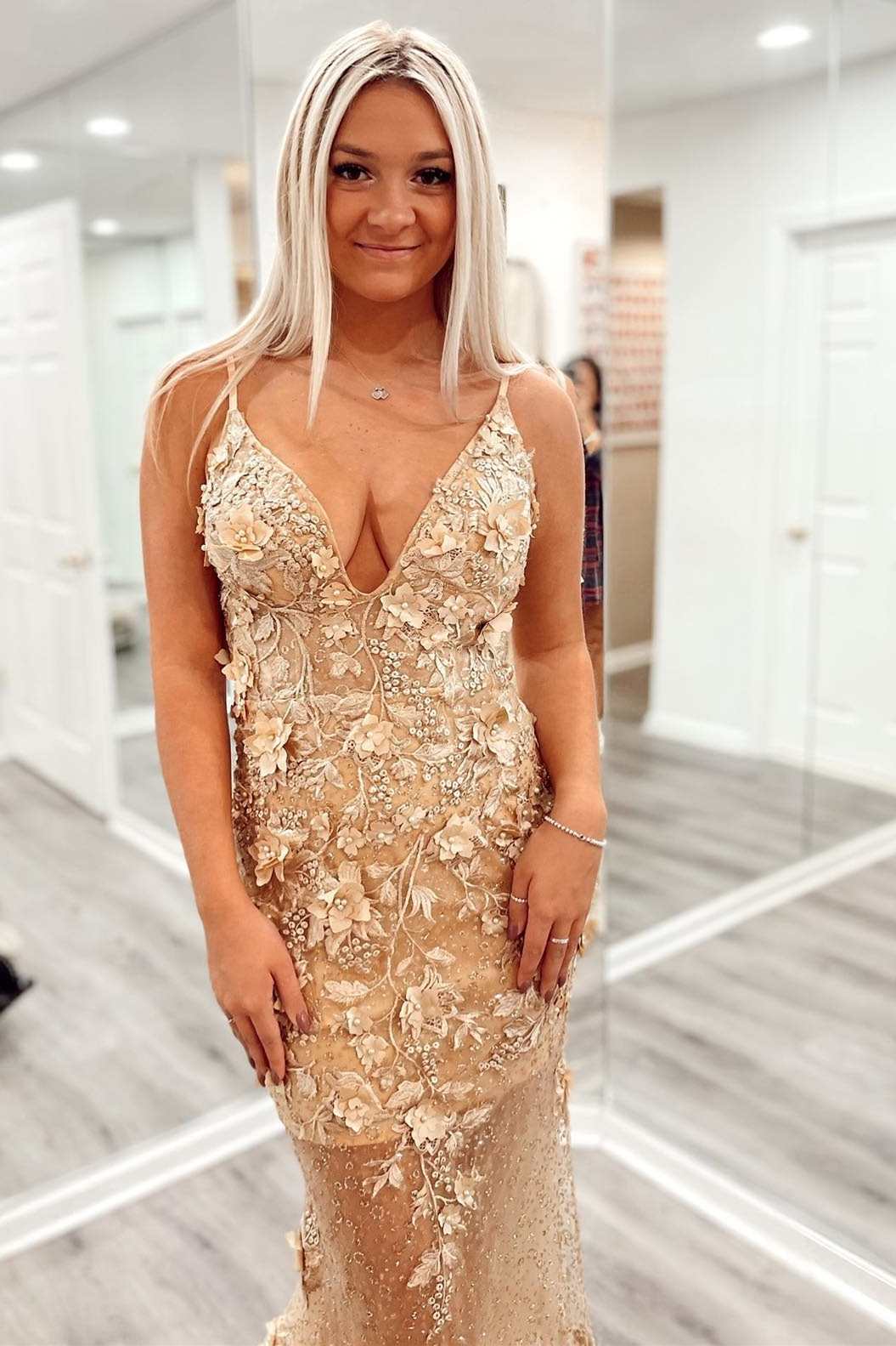 Champagne Sheer Prom Dress