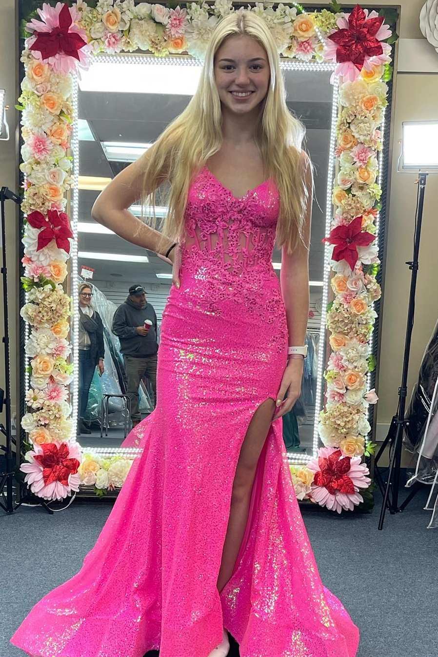 Orange Sequin Corset Top Mermaid Long Prom Dress with Slit Modsele Orange Sequin Corset Top Mermaid Long Prom Dress with Slit Modsele