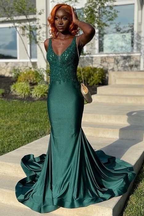 Green Lace V-Neck Trumpet Long Prom Dress Modsele Green Lace V-Neck Trumpet Long Prom Dress Modsele