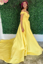 Princess Yellow Off-the-Shoulder Twist-Front Long Prom Dress