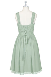 Sage Green V-Neck Backless A-Line Short Bridesmaid Dress