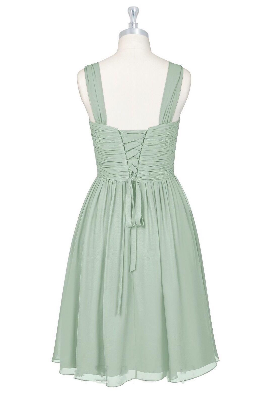 knee length sage green dress V-Neck Backless A-Line Short Bridesmaid necklace Size:2XL/3XL (Bust 27.6-53.5 inch) Sweetheart Sleeve Length Lauren Puff Sleeve Maxi