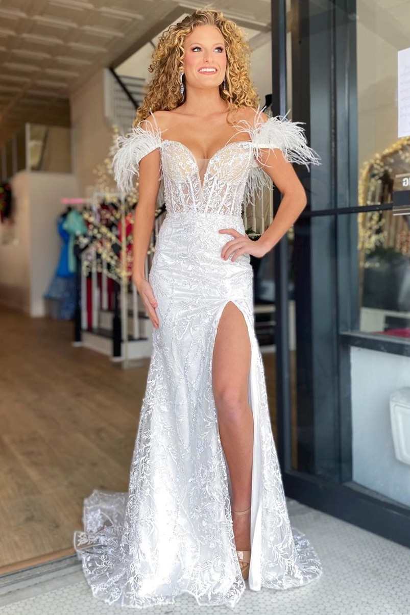 Prom Dresses Beautiful White Lace Dresses White A-Line Tulle Flower Long Prom Dress, White Formal Prom Dresses Beautiful White Lace Dresses White A-Line Tulle Flower Long Prom Dress, White Formal