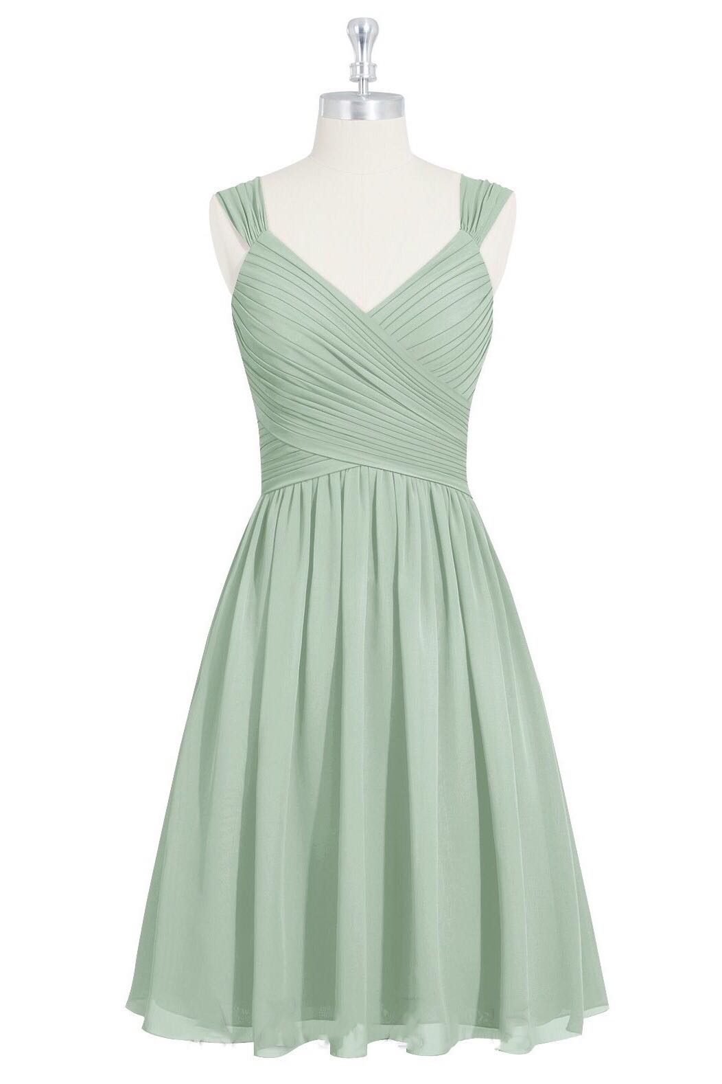 sage green bridesmaid dress short V-Neck Backless A-Line 360 Au Noir Stretch Shirts