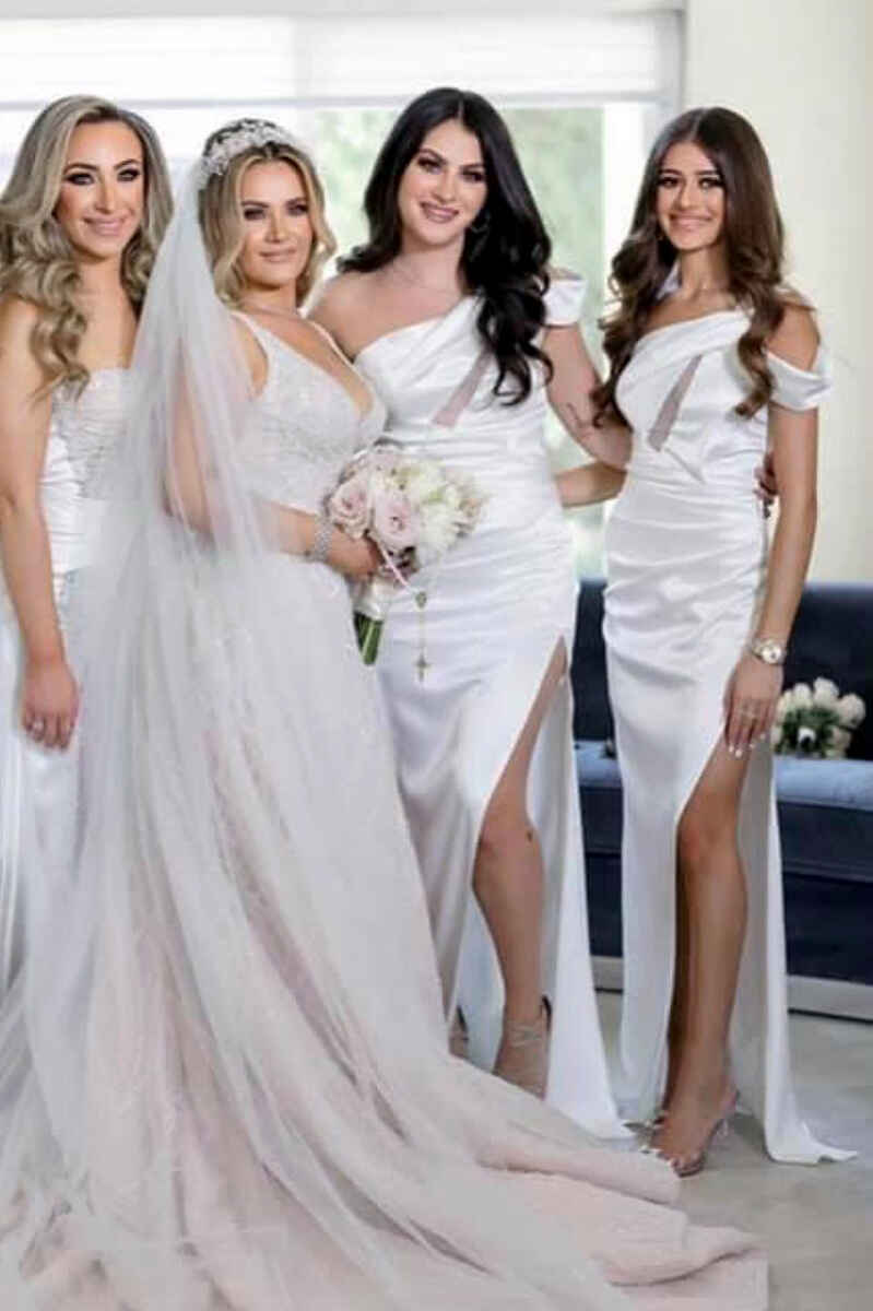 White One-Shoulder Cutout Long Bridesmaid Dress with Slit Modsele White One-Shoulder Cutout Long Bridesmaid Dress with Slit Modsele