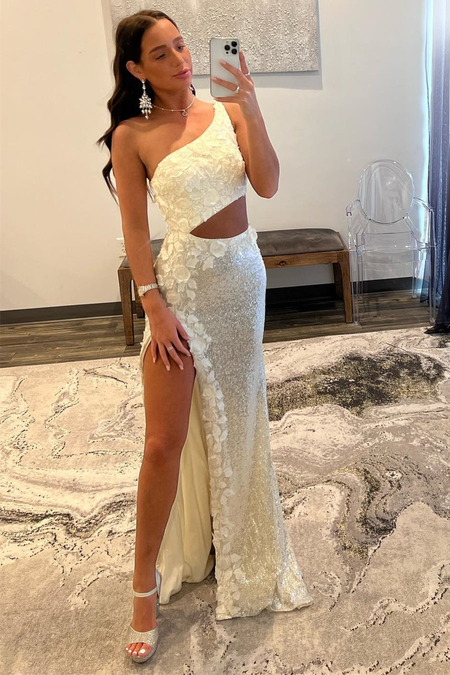 white one shoulder prom dress Lou | White One-Shoulder Asymmetric Maxi Dress