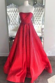 Hunter Green Strapless A-line Long Prom Dress